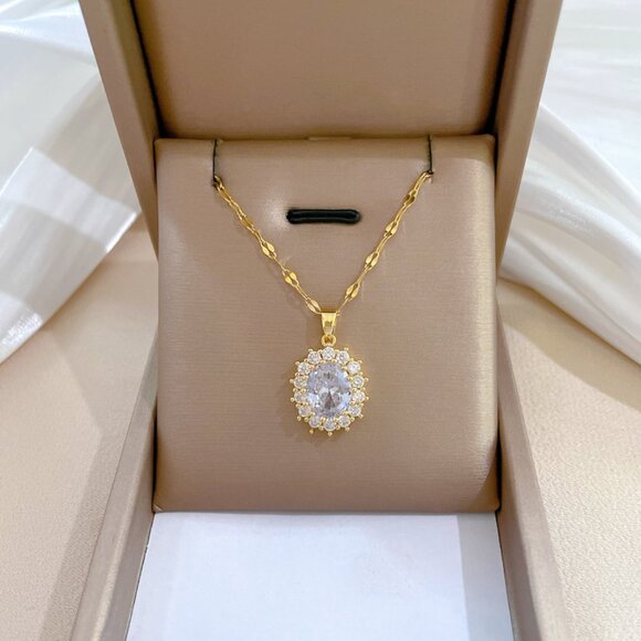 3/$35 Gold Plated Copper Pendant Chain Necklace Clear Crystal Diamond Jewelry - Picture 5 of 5